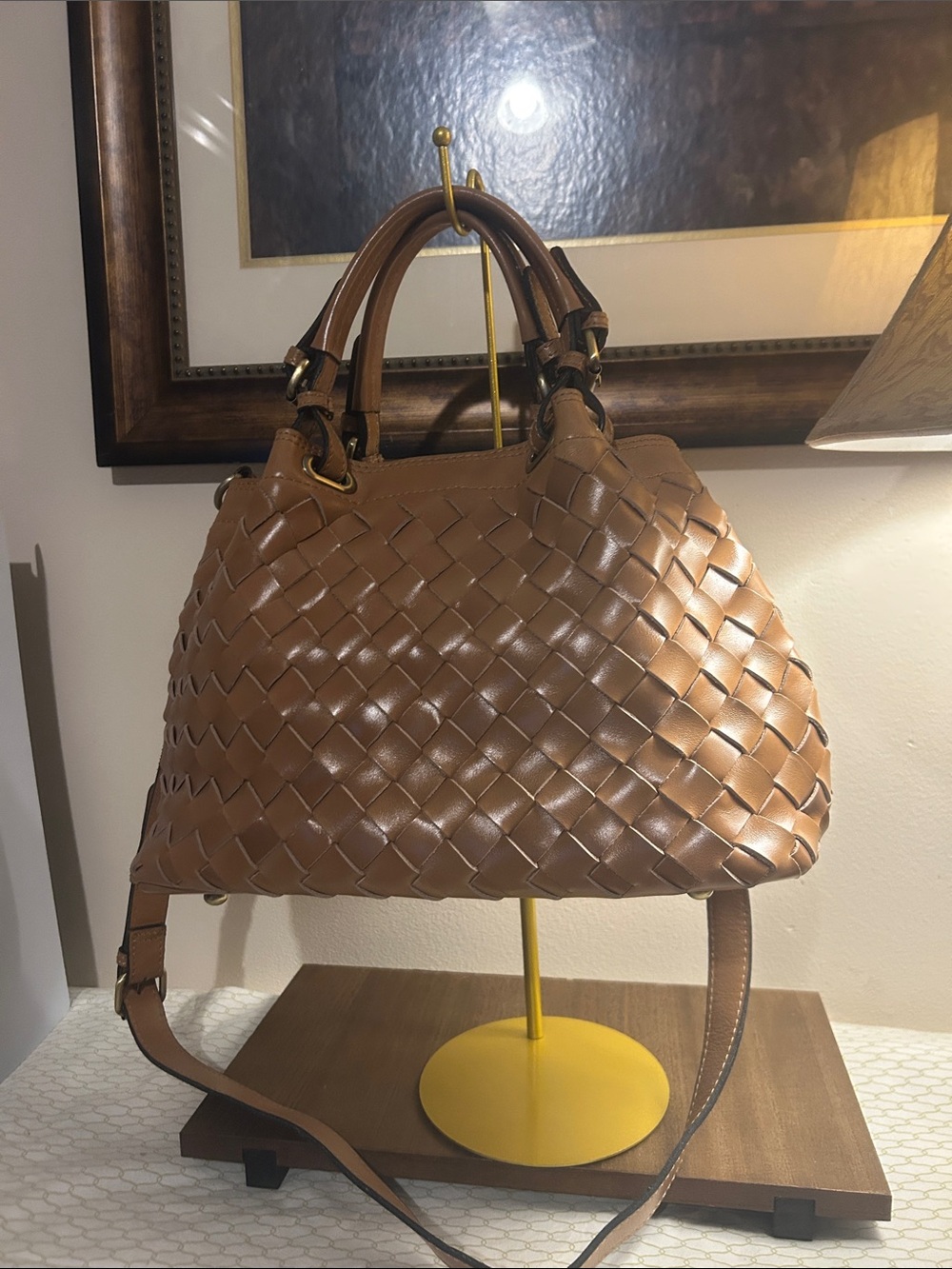 Patricia Nash Tan Woven Leather Satchel